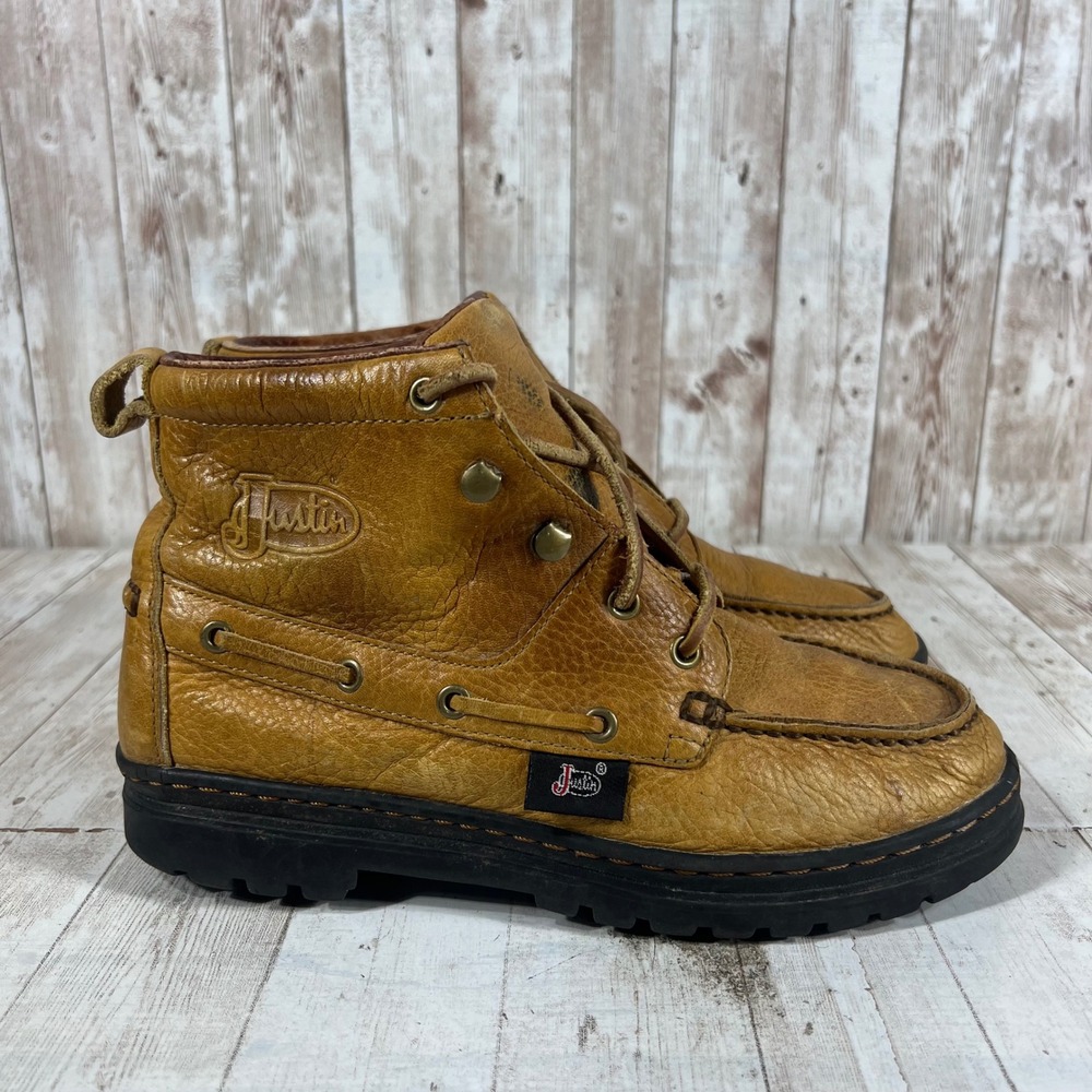 Justin L0995 Womens Tan Leather Moc Toe Ankle Boots Size 7.5 M